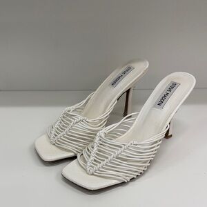 Steve Madden White Woven Strappy High Heel Mules